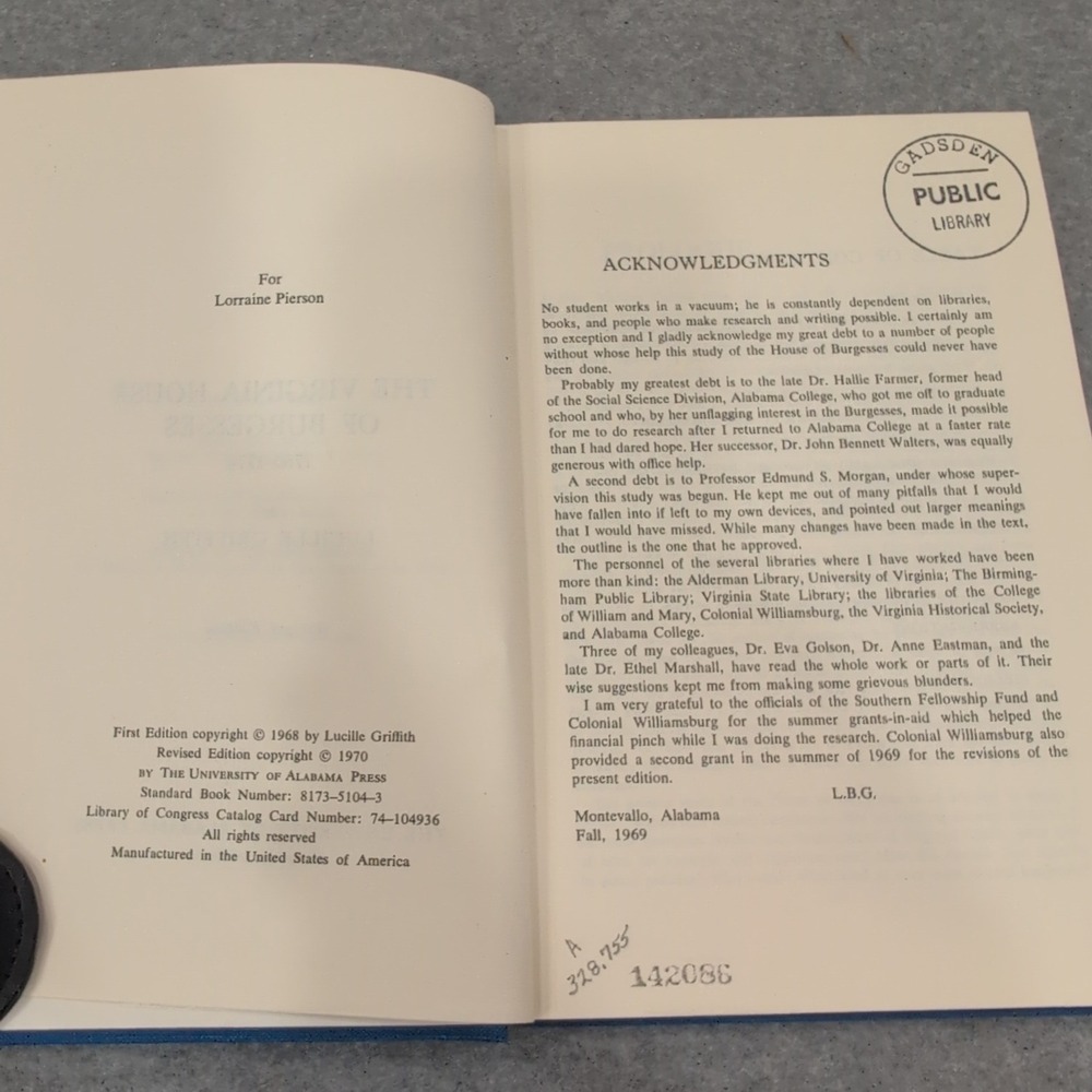 The Virginia House of Burgesses 1750-1774 Lucille Griffith Hardcover 1970 VG - Picture 3 of 4